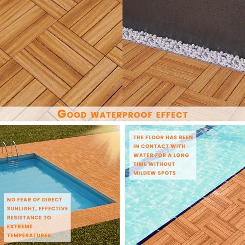 108Pcs Interlocking Deck Tiles, 12x12in Acacia Wood Flooring for Patio