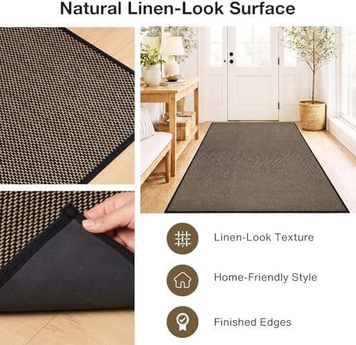 3′ x 5′ Indoor Outdoor Door Mat, Ultra Thin Linen-Look Entryway Rug Black