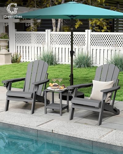 GREENVINES Folding-Adirondack-Chairs Set of 4, HDPE All Weather, Grey