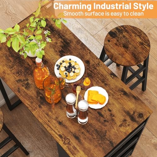 Giantex 3-Pieces Dining Table Set, 36-Inches Rectangular Kitchen Table and 2 Barstools with Storage Shelves, Counter Height Table Set for Small Space, Breakfast Nook, Dinette, Pub, Living Room