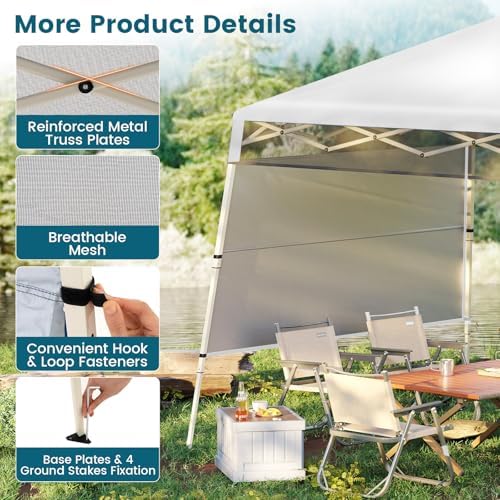 Tangkula 7x7 FT Pop Up Canopy with Center Lock & Sidewall, White