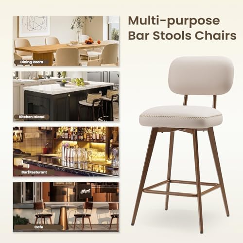 MALOL 26“ PU Leather Swivel Bar Stools Set of 3, Beige