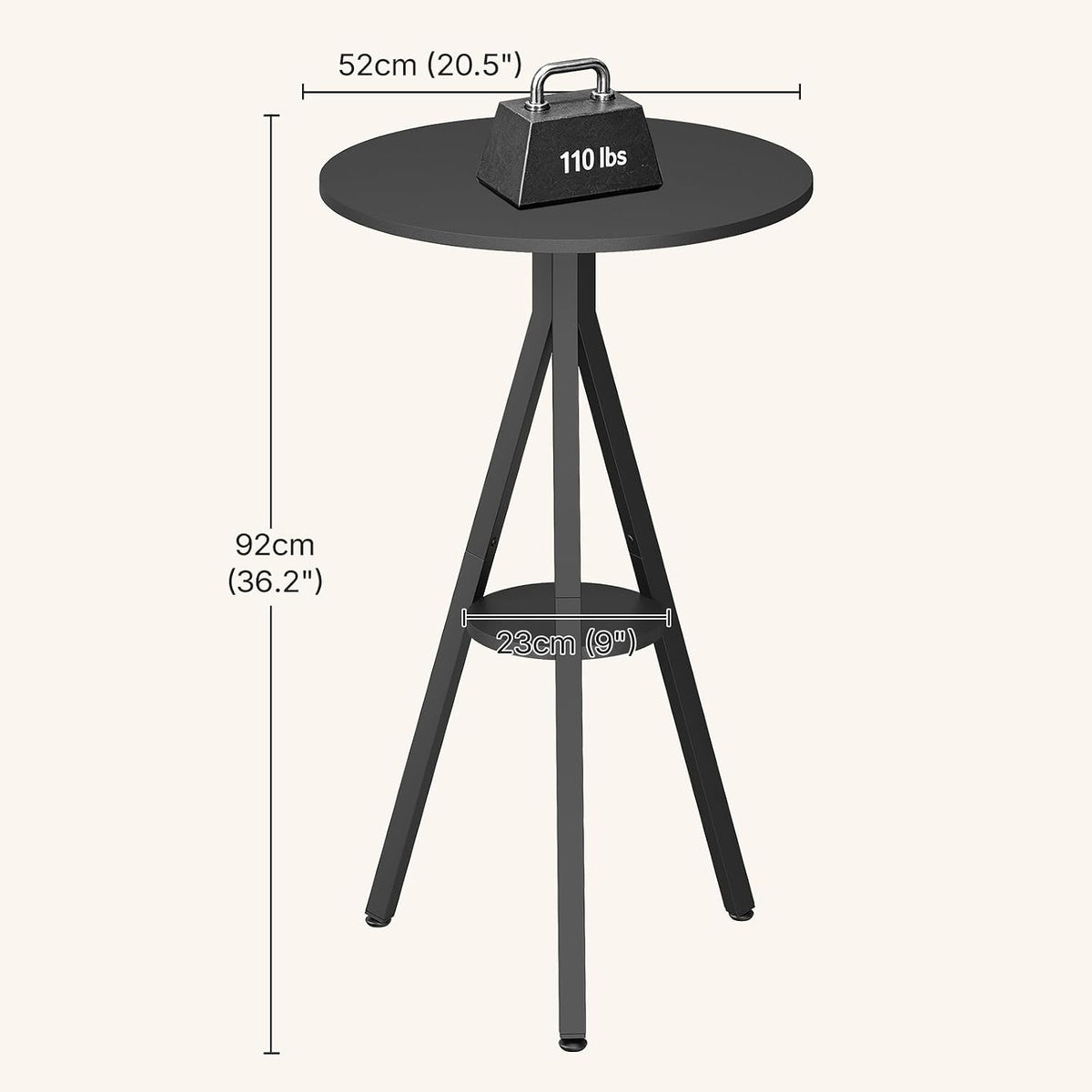 YATINEY Bar Table, 2-Tier Round Pub Table, Counter Height Cocktail Table for Small Spaces, Dining Room, Cafe, Pub, Black BT12BB