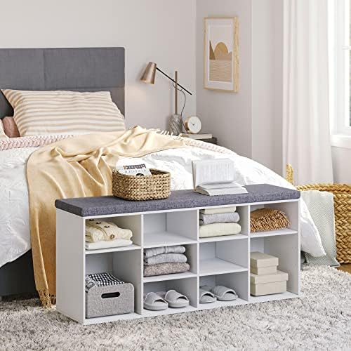 DINZI LVJ Shoe Storage Bench with Cushion, 40.9" Cubby Shoe Rack, 12-Cubby