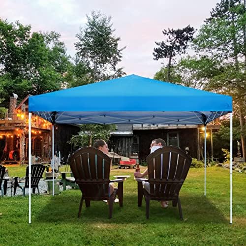 JupiterForce 10 x 10 Pop Up Height Adjustable Canopy Tent Sun Protection Waterproof Instant Shelter Portable Folding Canopy with Ropes Stakes Roller Carry Bag, Blue