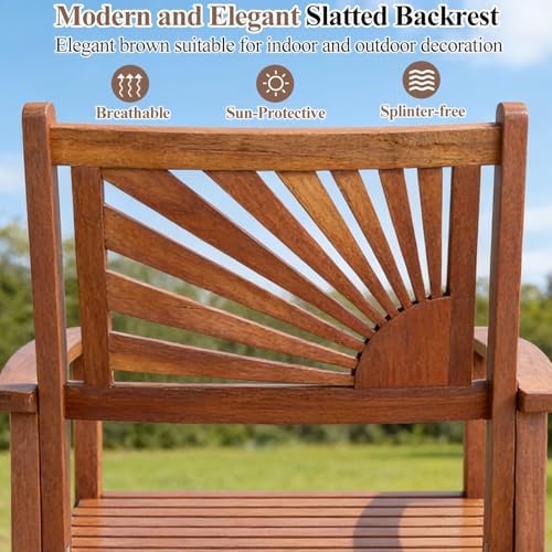 COSTWAY 29'' Outdoor Acacia Wood Bar Chairs Set of 2 with Back and Armrest