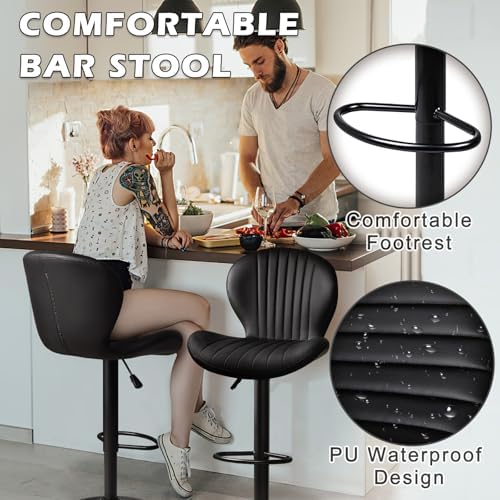 Waleaf Swivel Bar Stools Set of 4, Adjustable Counter Height with Backrest