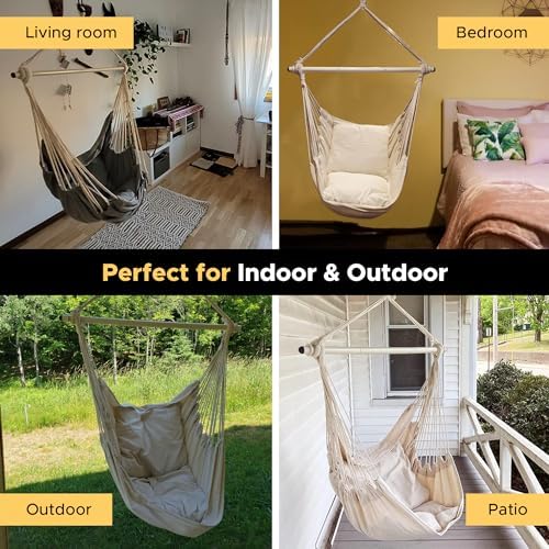 ADVOKAIR Hammock Chair Swing 500lbs Steel Bar 2 Cushions Multi Size