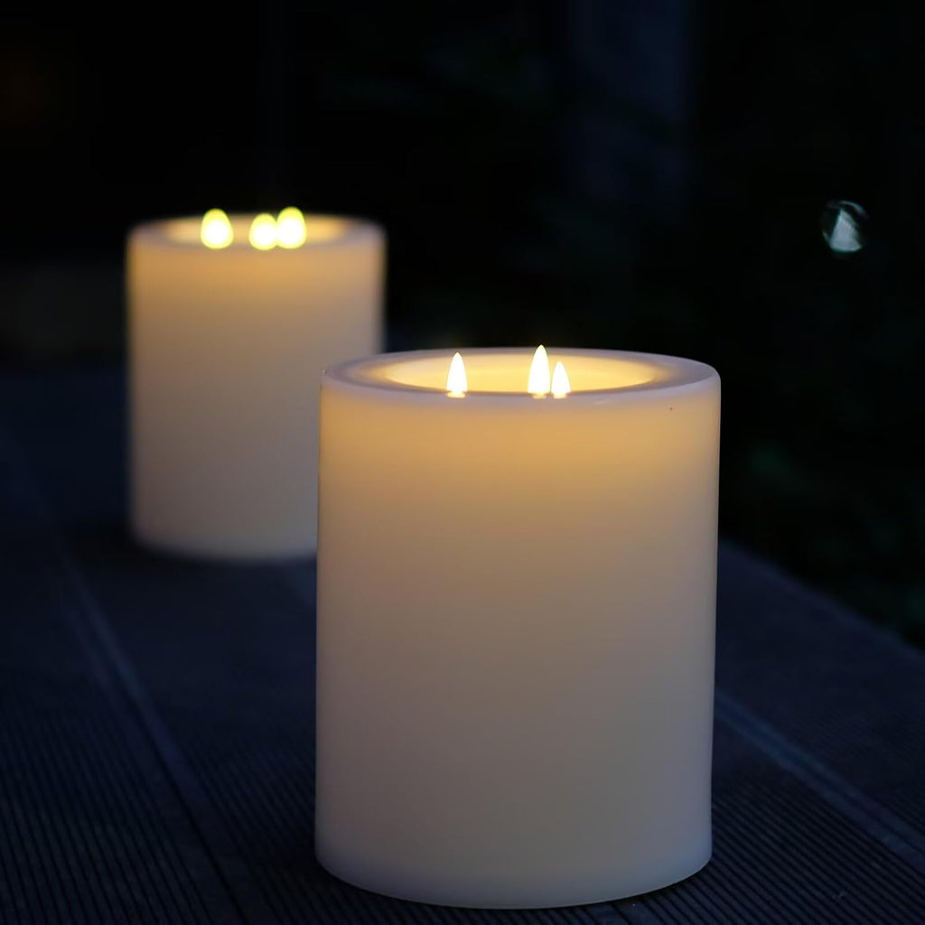 Outdoor XL 6.45" x 8" Large Flameless Candles with Remote, Rainproof Waterproof, LED Battery Operated, Flickering Pillar CANDLES, Need 3-C Batteries (Not Included)