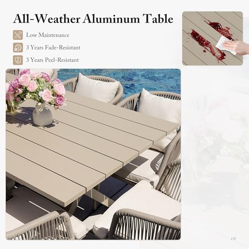 PURPLE LEAF 9 Pieces Dining Set with Cover, Table and Chairs, Champagne