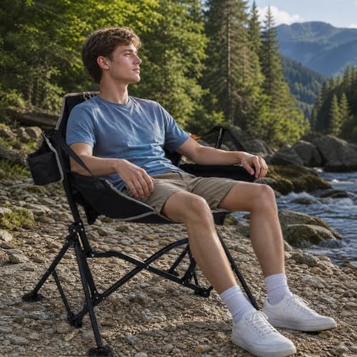 Romswi 1 Pcs Hammock Chair, Oversized Portable Folding Swinging Chair with Adjustable Back & Seat, Supports 440lbs for Outdoor, Patio, Lightweight Camp Chair Black (Without footrest)