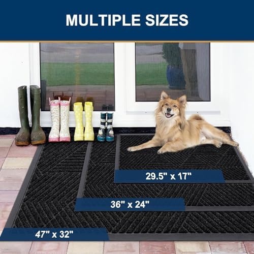 Smiry Front Door Mat Outside Entrance, Low Profile Rubber Doormat, 47x23