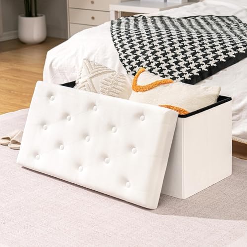 B FSOBEIIALEO Folding Storage Ottoman, 31.5" Long Ottomans Bench, White
