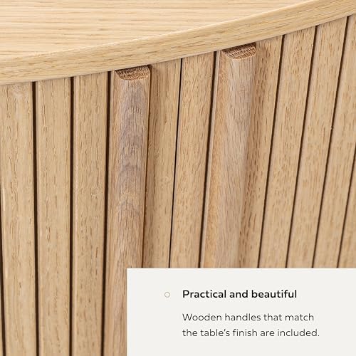 WERMO 35'' Round Coffee Table with Storage and Shelves - Round Center Table for Living Room and Office. Wood Mid Century Modern Coffee Tables for Living Room (Oak)