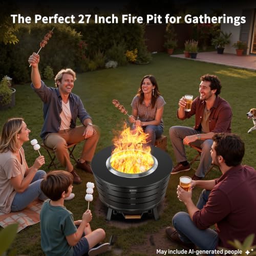 26.5 Inch Smokeless Fire Pit, Outdoor Large Wood Burning Bonfire Fireplace