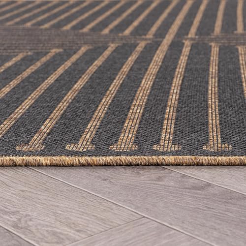 Rugshop Modern Geometric Lines Indoor Outdoor Rug Dark Gray/Natural 4' x 6'
