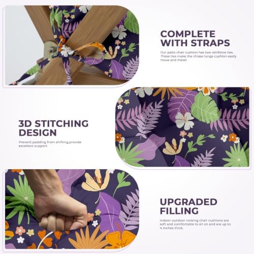 Outdoor Waterproof Rocking Chair Cushions Set of 2, Premium Oxford Patio Chair Cushions Backed Bottom Thick Cotton Rocking Chair Pads 2pcs Set of Upper and Lower with Ties, Purple Flower