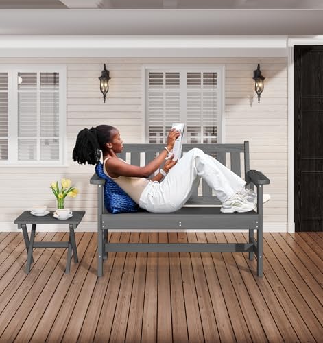 SERWALL HDPE Outdoor Bench, Weatherproof Porch Bench, 1 Pack, Grey