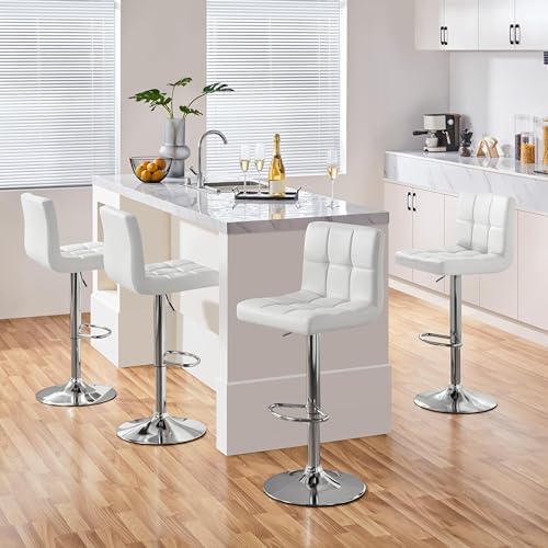 Yaheetech Bar Stools Set of 4 Adjustable Counter Height Barstools White