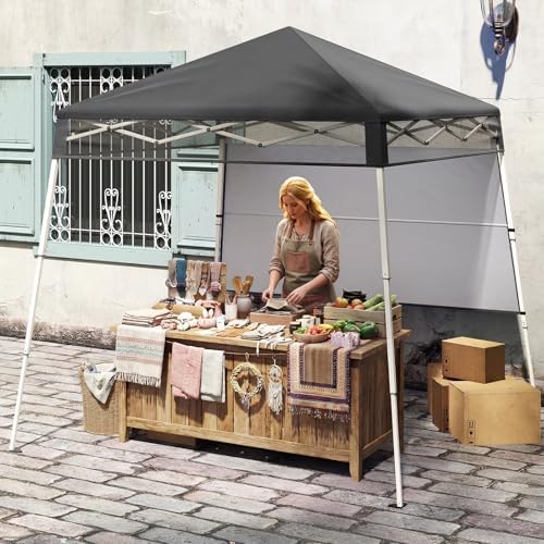 Tangkula 7x7 FT Pop Up Canopy with Center Lock & Sidewall, Gray