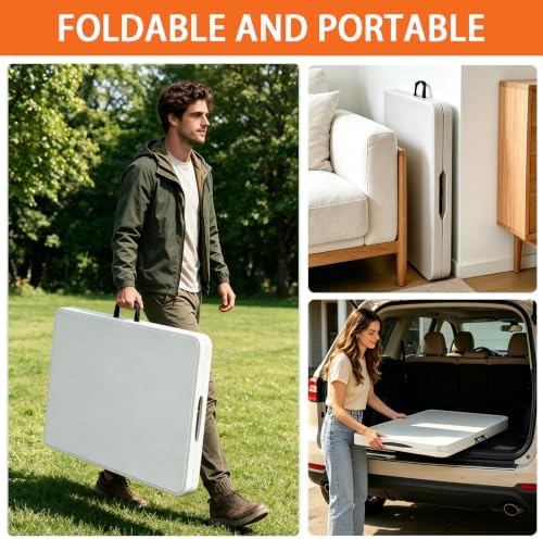 Folding Table 4 Foot, Heavy Duty Adjustable Height Folding Card Table Portable Plastic Foldable Utility Table Indoor Outdoor for Camping, Picnic, Dining and Party, White