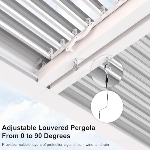 PURPLE LEAF Louvered Pergola 14' x 20' White, 1 Long Side, 2 Short Sides