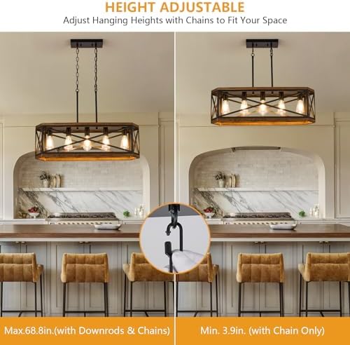 5-light rustic dining room light fixture,31" farmhouse kitchen, view 9
