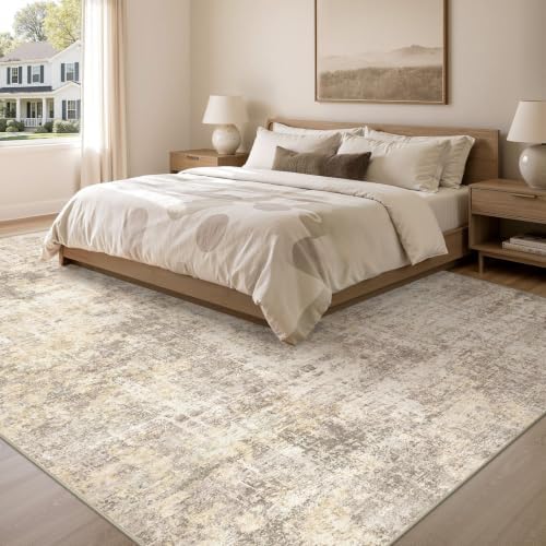 cotiled 9x12 Area Rug for Living Room: Washable Soft Abstract Rugs Beige