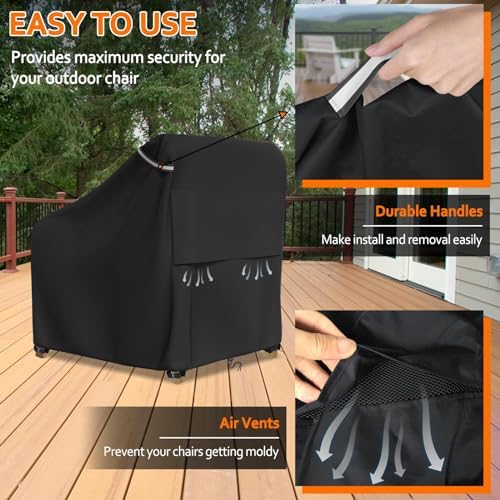 STARTWO Patio Outdoor Chair Covers 2 Pack, Outdoor Furniture Covers Waterproof adapter for Lawn Lounge Seat, Wicker, Swivel, Adirondack, Rocking Chairs, 36"W x 37"D x 36"H inch, Black