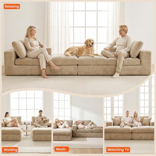81" Oversized Double Chaise Lounge, Cloud Boneless Sofa Bed, Khaki