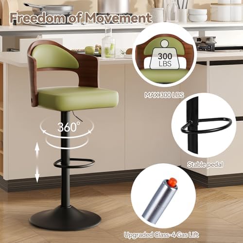 Swivel Bar Stools Set of 4,Bentwood Adjustable Height Barstools