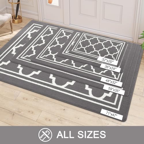 Buganda Indoor Door Mat, Dirt-Resistant and Absorbent Doormat, Anti-Slip, Low Profile Floor Mats for Inside Entryway, Front, and Back Door Entrance (40x32 Inches, Grey)