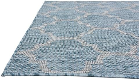 Unique Loom Outdoor Trellis Collection Area Rug (4' 1" x 6' 1" Rectangle, Aquamarine/ Gray)