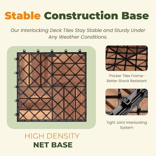 Jurax Interlocking Wood Deck Tiles, 10Pcs Patio Flooring, Walnut