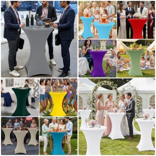 Moosfor Spandex Cocktail Table Covers 4 Pack, Elastic Fitted Stretch Table Cloth, Round High Top Tablecloths for Bar, Party, Pub, Wedding & Banquet (Navy, 32x43 Inch)