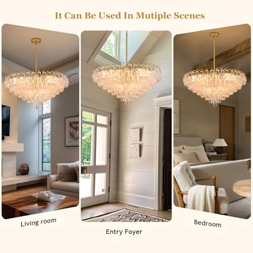 Gold Crystal Chandelier, 36" Modern Luxury Round Glass Crystal 8-Tier Chandelier for Dining Room, Large Brass 20-Light Tiered Chandeliers Light Fixture for Living Room, Bedroom, Entryway, Staircase