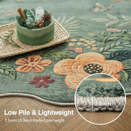 FMFUNCTEX 8x10 Washable Sage Green Boho Scalloped Area Rug for Living Room