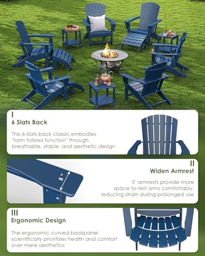 GREENVINES Oversized Adirondack Chairs Set of 2, HDPE All Weather, Blue
