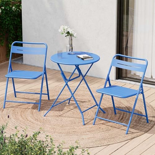LAUSAINT HOME 3-Piece Folding Steel Bistro Set,Round, Blue