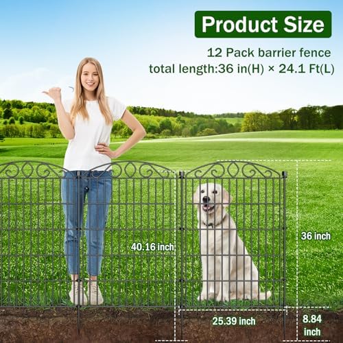 12 Panel No Dig Decorative Garden Fence with Gate 36" H x 24.1'L for Dogs