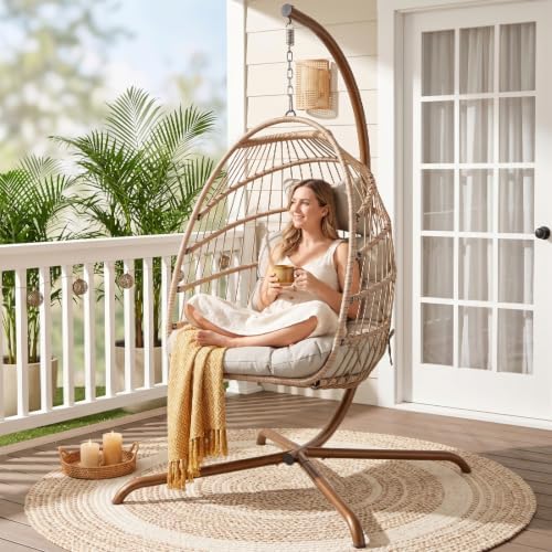 RADIATA Egg Chair Outdoor with Stand, PE Wicker Hanging Swing Egg Chair