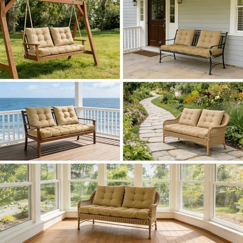Yddsky 3Pcs Wicker Chair Cushion Sets for Patio Furniture,Khaki,47*19*4''