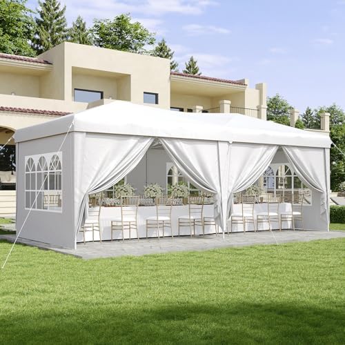 Aoxun 10x20 Pop Up Canopy Tent with 6 Sidewalls, Party Tent, White