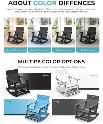 Ciokea Outdoor Rocking Chair with Pull-Out Footrest, Solid Backrest, Black