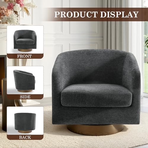 Swivel Accent Chairs Set of 2, Chenille Barrel Armchair, Gray