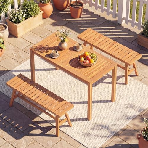 Tangkula Acacia Wood Outdoor Dining Table for 4-6