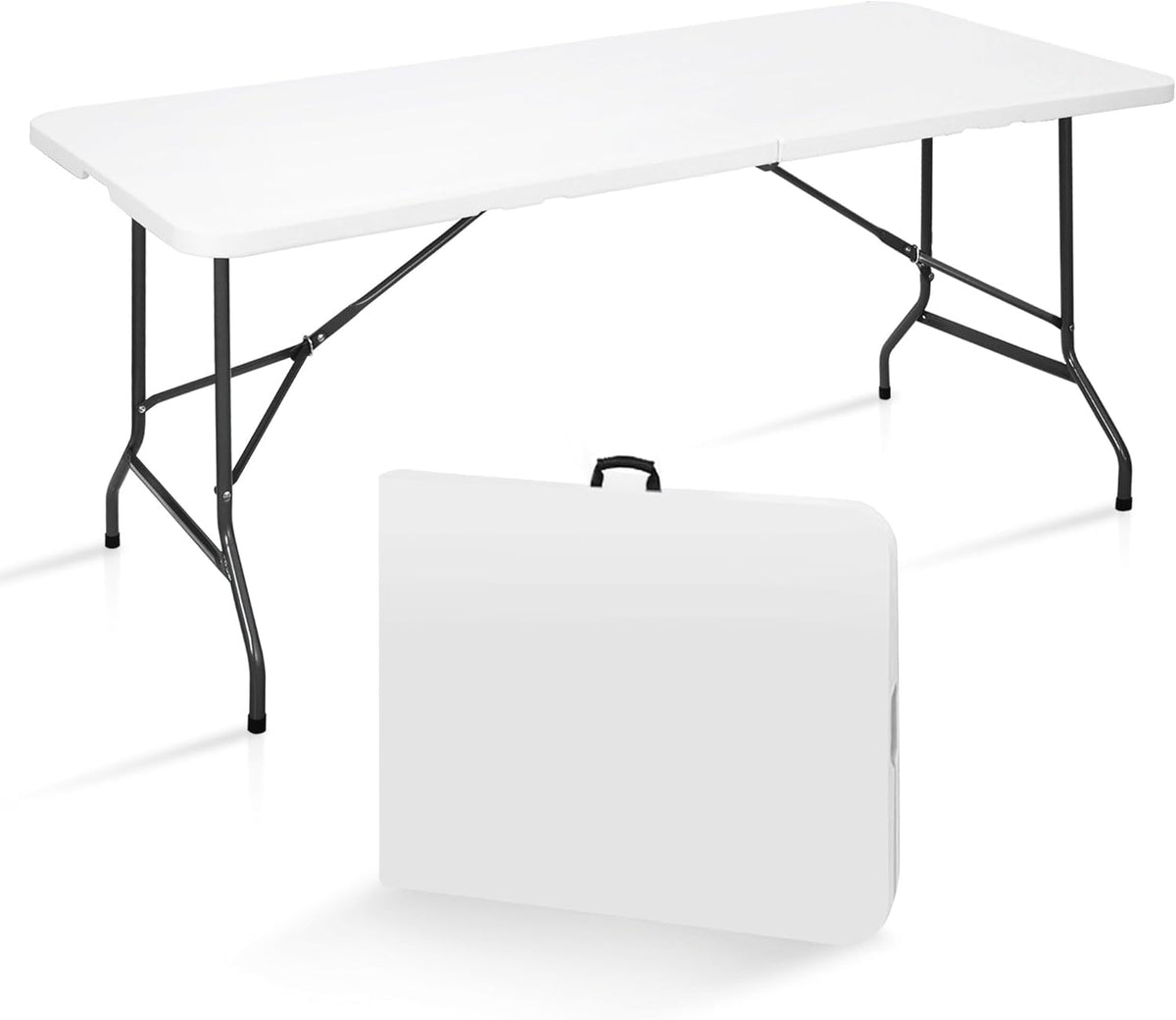 SUPER DEAL 6FT Folding Table for Indoor Outdoor, Portable Heavy Duty Fold-in-Half Plastic Dining Picnic Party Camping Table with Carrying Handle