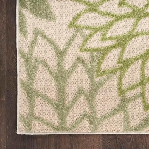 Nourison Home Aloha Indoor/Outdoor Ivory Green 7'10" x 10'6" Area Rug, Easy-Cleaning, Non Shedding, Bed Room, Living Room, Dining Room, Backyard, Patio, Deck (8x11)