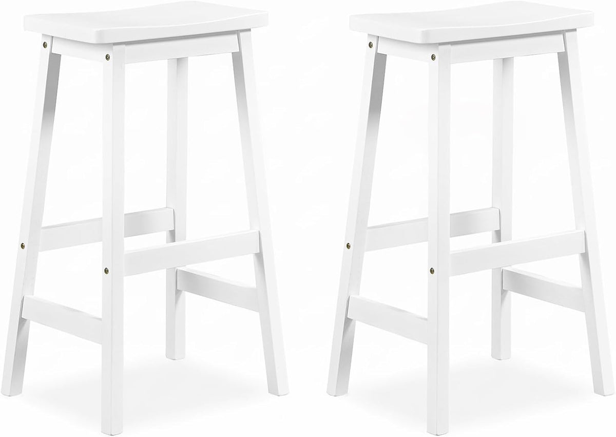 COSTWAY 29-inch Solid Wood Saddle Stools Set of 2 with Footrests, White
