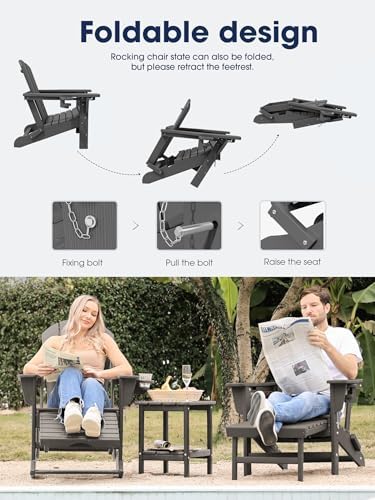 KINGYES Adirondack Rocking Chair with Ottoman and Cup Holders